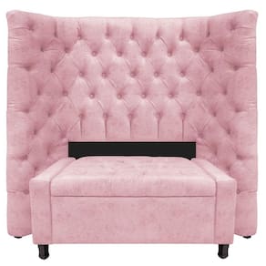 Kit Cabeceira E Calçadeira Baú Solteiro Everest P02 90cm Suede - Doce Sonho Móveis Rosa Bebê