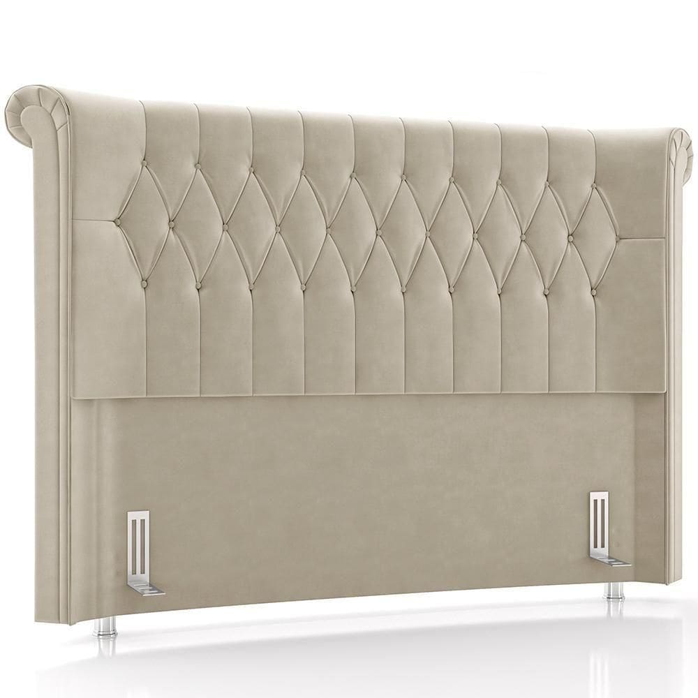 Cabeceira Cama Box King 195cm Estofada Meora P05 Veludo Bege