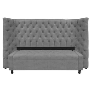 Kit Cabeceira E Calçadeira Baú Queen Everest P02 160cm Para Cama Box Suede - Doce Sonho Móveis Cinza