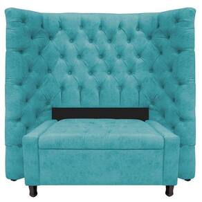 Kit Cabeceira E Calçadeira Baú Solteiro Everest P02 90cm Suede - Doce Sonho Móveis Azul Turquesa