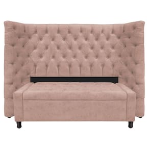 Kit Cabeceira e Calçadeira Baú Casal Everest P02 140cm Para Cama Box Suede Rosê
