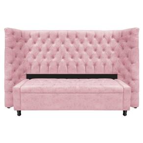 Kit Cabeceira e Calçadeira Baú King Everest P02 195cm Para Cama Box Suede Rosa Bebê