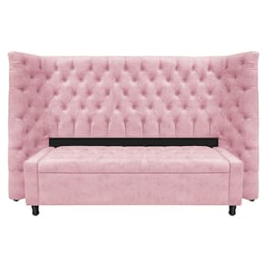 Kit Cabeceira E Calçadeira Baú King Everest P02 195cm Suede - Doce Sonho Móveis Rosa Bebê