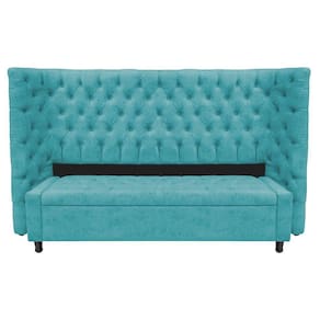 Kit Cabeceira E Calçadeira Baú King Everest P02 195cm Suede - Doce Sonho Móveis Azul Turquesa