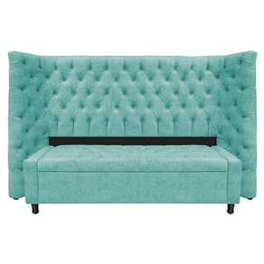 Kit Cabeceira E Calçadeira Baú Queen Everest P02 160cm Suede - Doce Sonho Móveis Azul Tiffany