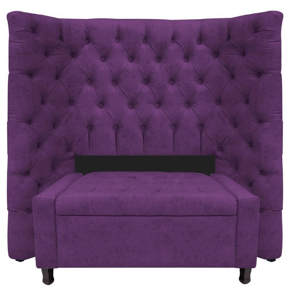 Kit Cabeceira E Calçadeira Baú Solteiro Everest P02 90cm Suede - Doce Sonho Móveis Roxo