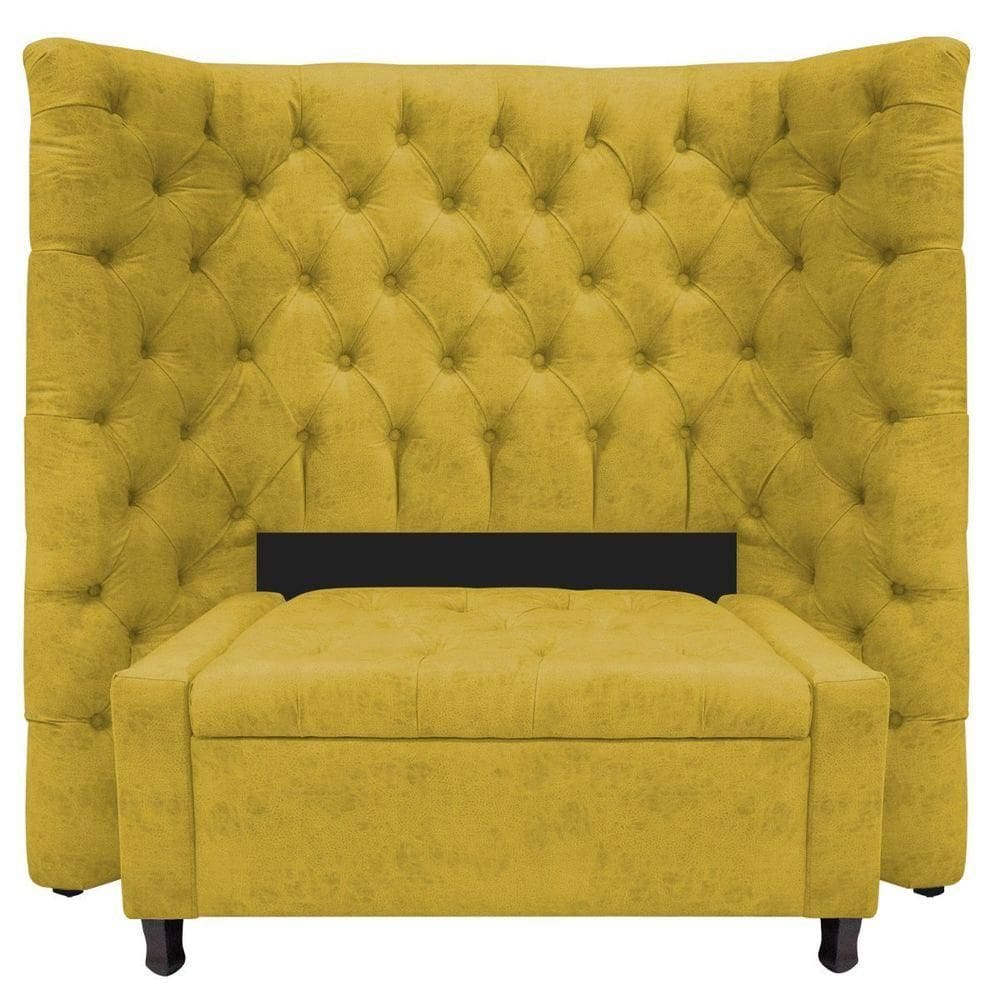 Kit Cabeceira E Calçadeira Baú Solteiro Everest P02 90cm Suede - Doce Sonho Móveis Amarelo