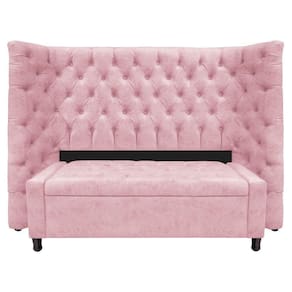 Kit Cabeceira e Calçadeira Baú Casal Everest P02 140cm Para Cama Box Suede Rosa Bebê