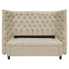 Kit Cabeceira E Calçadeira Baú Casal Everest P02 140cm Para Cama Box Corano - Doce Sonho Móveis Bege