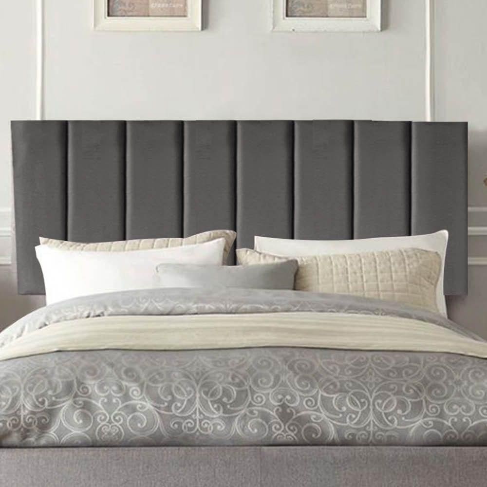 Painel Estofada Carla 195cm King Size Para Cama Box Quarto Suede Cinza Escuro Grafite