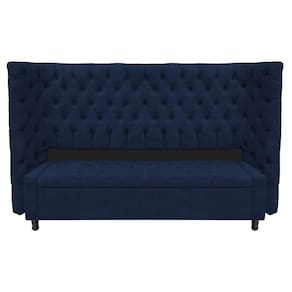Kit Cabeceira E Calçadeira Baú King Everest P02 195cm Suede - Doce Sonho Móveis Azul Marinho