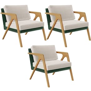 Kit 03 Poltronas Sala L02 Facto Verde Musgo Linho Cru