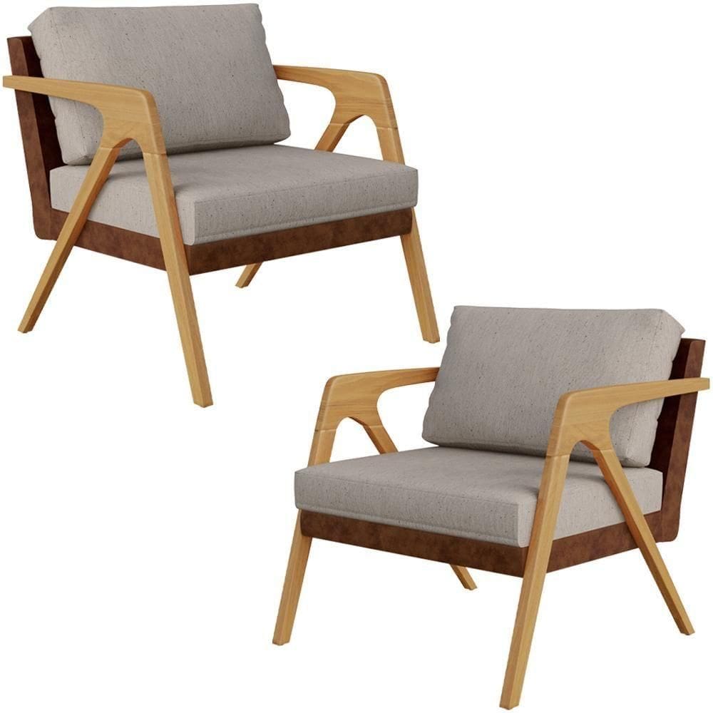 Kit 02 Poltronas Pietra L02 Couríssimo Marrom Linho Bege