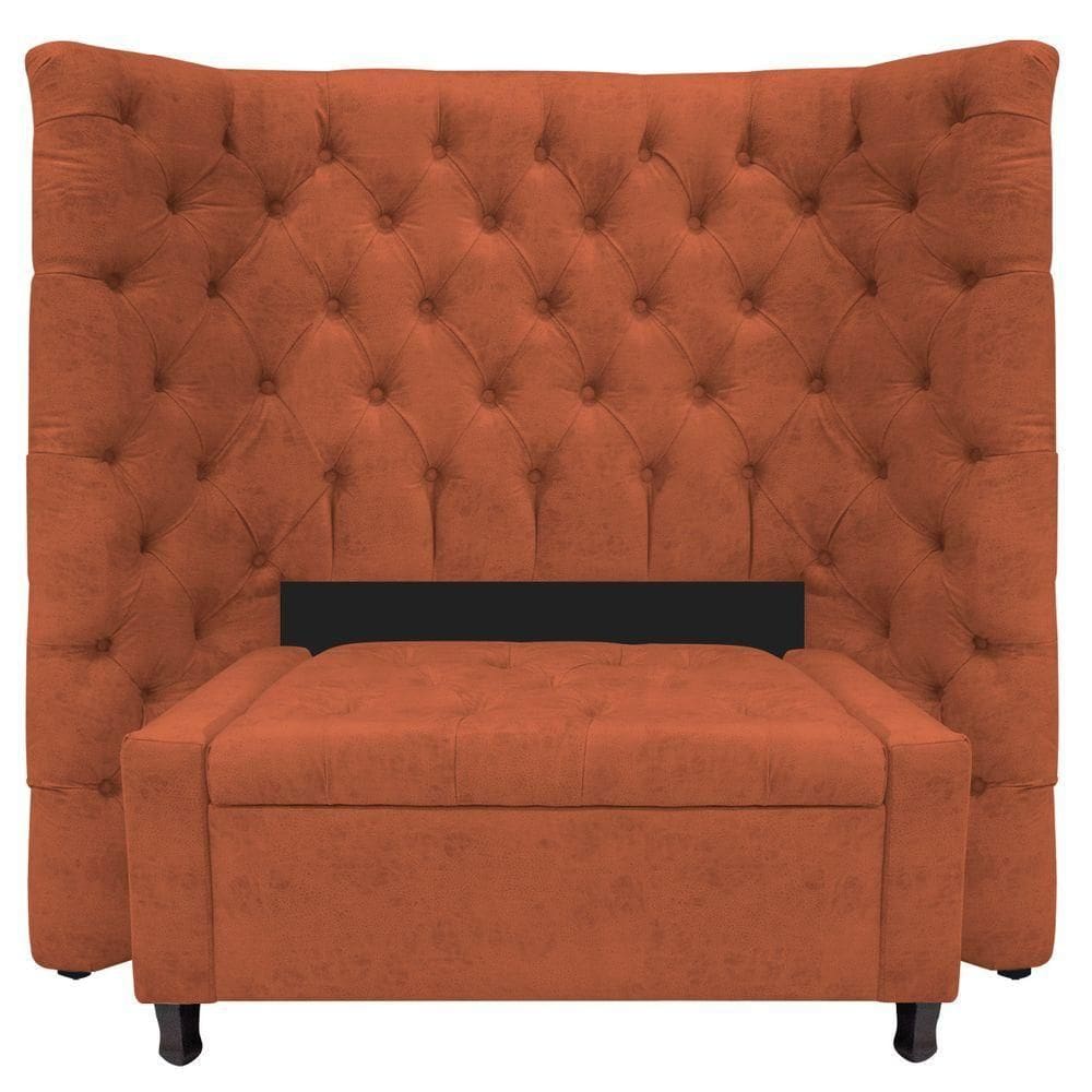 Kit Cabeceira E Calçadeira Baú Solteiro Everest P02 90cm Suede - Doce Sonho Móveis Terracota