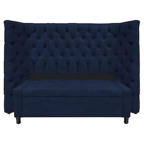 Kit Cabeceira E Calçadeira Baú Casal Everest P02 140cm Suede - Doce Sonho Móveis Azul Marinho