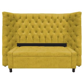 Kit Cabeceira E Calçadeira Baú Casal Everest P02 140cm Suede - Doce Sonho Móveis Amarelo