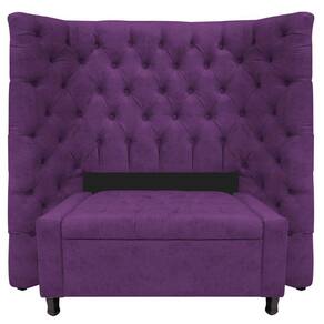 Kit Cabeceira e Calçadeira Baú Solteiro Everest P02 90cm Para Cama Box Suede Roxo