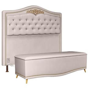 Cabeceira Casal 140Cm Com Calçadeira Baú J02 Bege