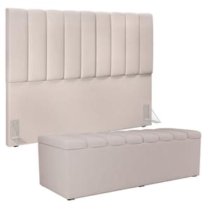 Kit Cabeceira Casal Queen 160cm Com Calçadeira Baú Cru