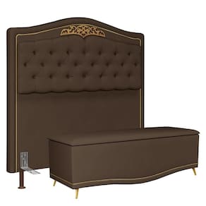 Cabeceira Casal King 195Cm Com Calçadeira Baú J02 Chocolate