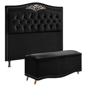 Cabeceira E Calçadeira Holanda 195cm Shop Das Cabeceiras Preto