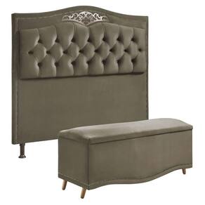 Conjunto Cabeceira E Calçadeira Holanda 1,60 Cm Veludo Star Confort Marrom Castor