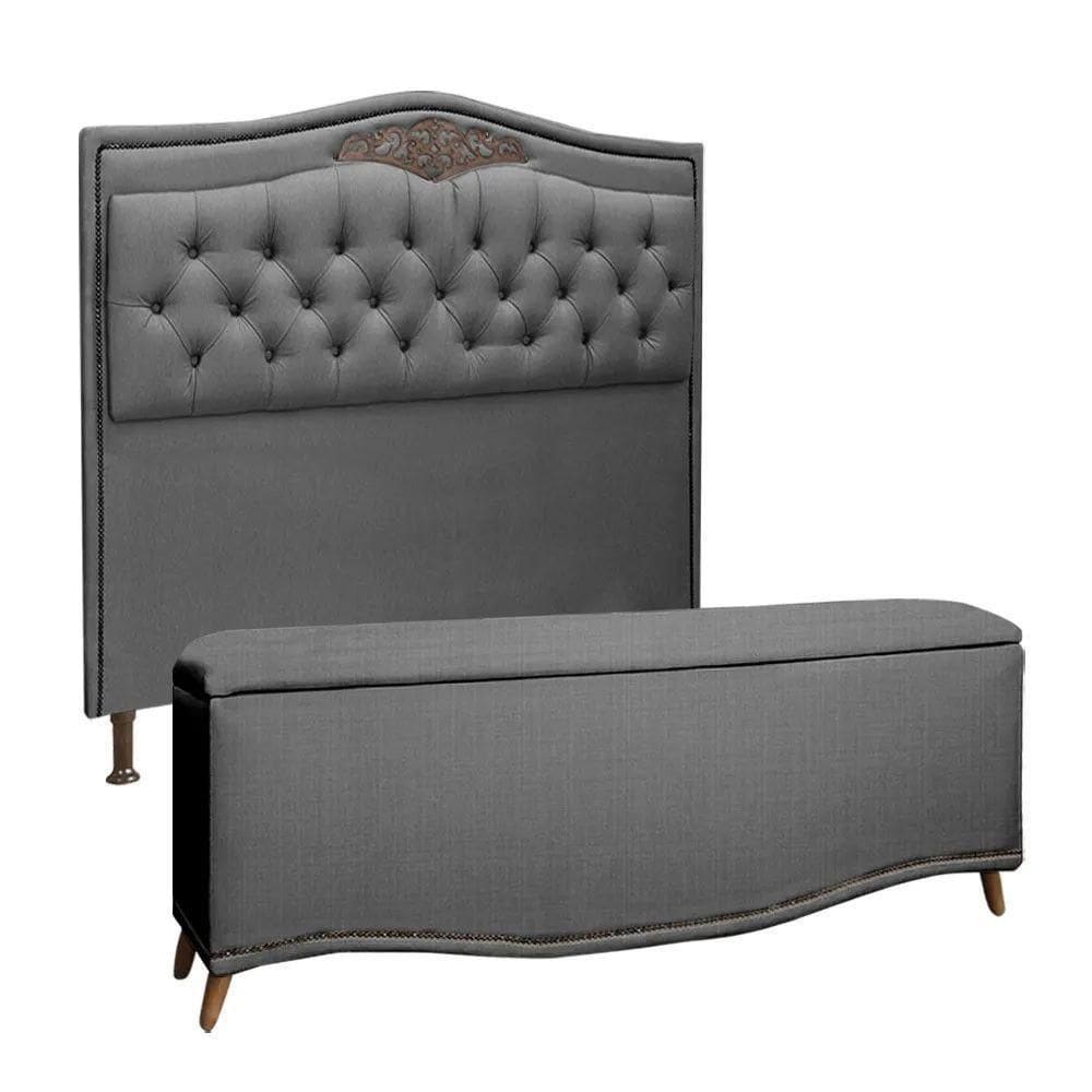 Conjunto Cabeceira E Calçadeira Holanda 1,60 Cm Linho Speciale Home Trovão
