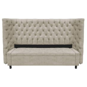 Kit Cabeceira E Calçadeira Baú King Everest P02 195cm Para Cama Box Suede - Doce Sonho Móveis Bege