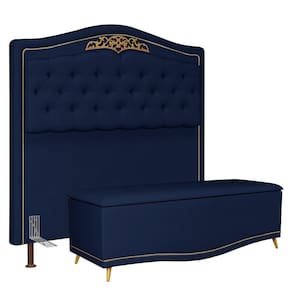 Cabeceira Cama Box Casal 140Cm C/ Calçadeira Baú J02 Azul