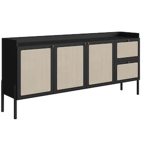 Aparador Buffet Para Sala De Jantar 183cm Pés Madeira Moss A03 Nero Preto