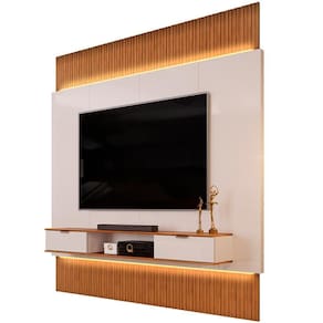 Painel Para Tv 85 Pol Com Bancada Suspensa E Led Bit D05 Freijó Off White