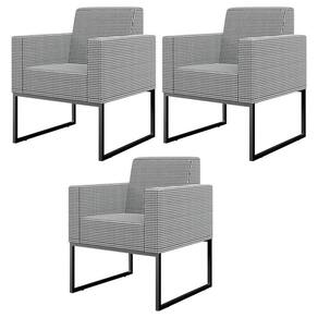 Kit 03 Poltronas Sala Base Fixa Metal Helô L02 Pied Poule