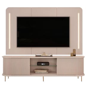 Painel Para Tv 75 Pol E Rack Bancada Ripado 218cm World D04 Off White