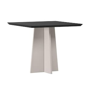 Mesa De Jantar Para 4 Lugares 90cm Tampo Quadrado Com Vidro Anitta Off White Preto