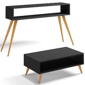 Kit Aparador Com Mesa De Centro Mônaco Pés Palito L03 Preto