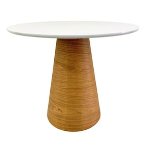 Mesa De Jantar Redonda 100 Cm Tampo Laca Branca Base Freijó Horizontal