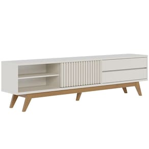 Rack Para Sala De Estar Tv 75 Pol 200cm Pés Retrô Venice C04 Off White Matte