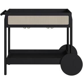 Carrinho Bar Com Porta Taças Pés Madeira Moss A03 Nero Preto
