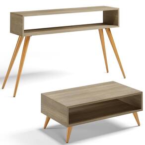 Kit Aparador Com Mesa De Centro Mônaco Pés Palito L03 Castanho