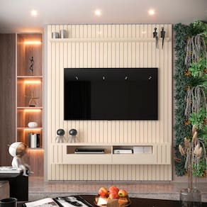 Painel Ripado Para Tv Até 75 Polegadas Intense Com Nicho 180cm Cor:off White Off White