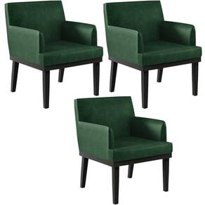Kit 03 Poltronas Base Preto Beatriz W01 Facto Verde Musgo