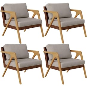 Kit 04 Poltronas Pietra L02 Couríssimo Marrom Linho Bege