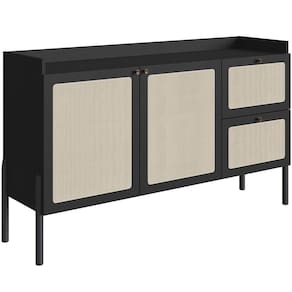 Aparador Buffet Para Sala De Jantar 139cm Pés Madeira Moss A03 Nero Preto