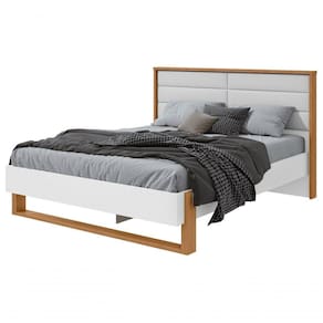Cama Casal 160cm Com Led Freetown Amendoa Clean Branco
