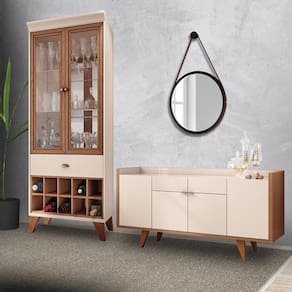 Conjunto Cristaleira Adega Bar E Buffet Balcão Decorativo Andorra/albani Offwhite/nature G26 - Gran Belo
