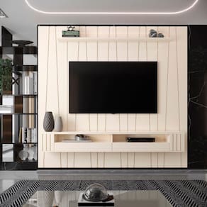Painel Ripado Zigzag Para Tv Até 75 Polegadas Roma Com Nicho 225cm Cor:off White Off White