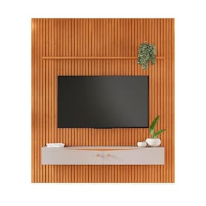 Painel Ripado Riso 2,40cmx2,07cm Candian Nicho Jcm Movelaria Cinamomo Com Off White