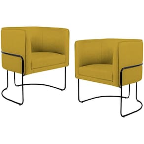 Kit 02 Poltronas Preto Betina D02 Veludo Mostarda C-279