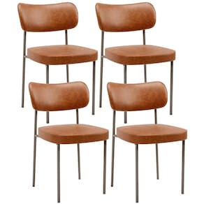 Kit 04 Cadeiras Decorativa Estofada Para Sala De Jantar Melina Base Arena L02 Couríssimo Camel - Lyam Decor