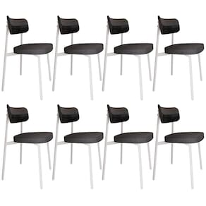 Kit 08 Cadeiras Estofada Para Sala De Jantar Astrid Branco C01 Linho Preto Courino Preto - Lyam Decor